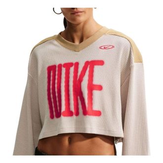Nike (WMNS) Nike Sportswear Oversized Cropped Jersey Cream II Parachute Beige University Red IM8448-236