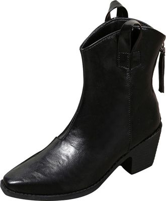 Generic Autumn and Winter New British Casual Chunky Heel Womens Short Boots Pointed Boots Boots Fashion Boots Womens Cowboy Boots Wide Calf Size 9 (Black, 7.5