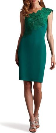 Tadashi Shoji Floral Lace One Shoulder Cocktail Sheath Dress in Emerald at Nordstrom, Size 12