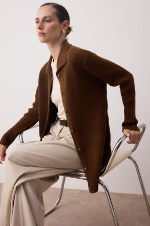 Trendyol Modest Dames Bruin Effen Lang Oversized Modest Vesten