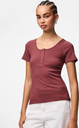 Pieces Kurzarmshirt PIECES PCKITTE SS TOP NOOS BC, Damen, Gr. XL, apple butter, Rippware, Obermaterial: 95% Baumwolle, 5% Elasthan, unifarben, slim fit norma
