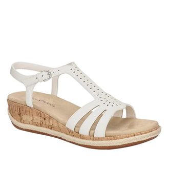 Easy Street Womens Easy Street Dorinda Sandals White Ankle Strap Wedge Heel HTAT549