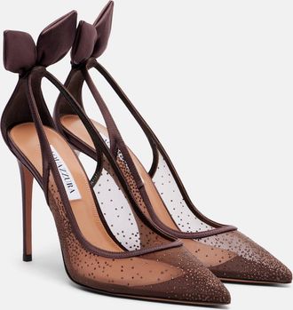 Aquazzura Bow Tie 105 glitter mesh slingback pumps