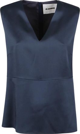 Jil Sander Mouwloze Top met V-hals - Dames - Tops zonder mouwen - Blauw - M - Tops