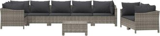 vidaXL Set De Muebles De Jard&iacute;n 9 Pzas Y Cojines Rat&aacute;n Sint&eacute;tico Gris Vidaxl