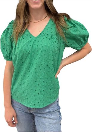 Wishlist Eyelet Puff Sleeve Top In Green