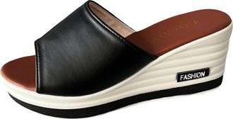 Generic Fish Mouth Fashion Casual Foreign Trade Large Size Womens One Line Sandals And Slippers For Women (Black, 5.5)