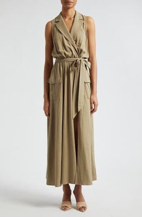 L'agence Mayer Military Faux Wrap Maxi Dress in Covert Green at Nordstrom Rack, Size Large