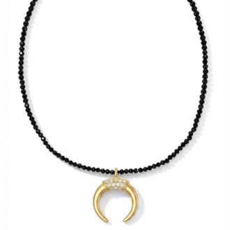 Liv Oliver 18K Gold Crescent Black Gemstone Necklace