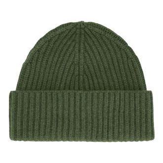 Moorer Beanies, male, Green, Size: ONE SIZE Cashmere Ribbed Knit Beanie Hat