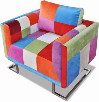 vidaXL Poltrona A Cubo Con Gambe Cromo E Design Patchwork In Tessuto - Vidaxl