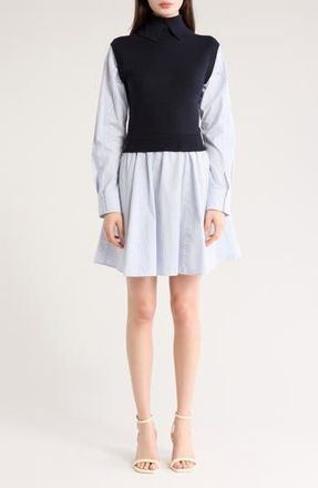 Derek Lam Cressida Mixed Media Twofer Shirtdress in Midnight/Stripe at Nordstrom Rack, Size 6