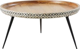 Maisons du monde Mesa de centro redonda de mango macizo tallado y metal negro D.71
