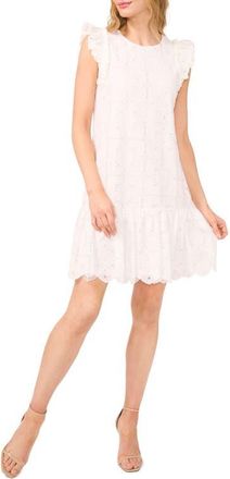 CeCe by Cynthia Steffe Floral Lace Flutter Sleeve Shift Dress in Ultra White at Nordstrom, Size 14
