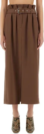 Dries Van Noten Wool Belted Skirt - Brown