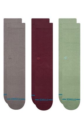 Stance Icon Assorted 3-Pack Crew Socks in Darkgrey at Nordstrom, Size Large