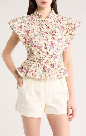 Derek Lam Brynn Ruffle Wrap Top in Buttermilk Multi at Nordstrom Rack, Size 12
