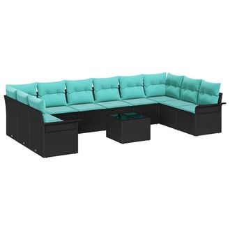 vidaXL Conjunto De Sof&aacute; De Jard&iacute;n Con Coj&iacute;n 11 Pcs Negro Polirat&aacute;n Vidaxl