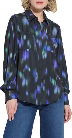Lyssé Aitana Utility Pleat Button-Up Shirt in Motion Blur Streak at Nordstrom, Size X-Small