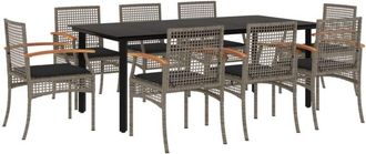 vidaXL Vidaxl - 9 Piece Garden Dining Set with Cushions Grey Poly Rattan