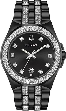Bulova Mens Crystal Black Dial Watch