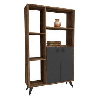 Dmora Librer&iacute;a Taggia, Biblioteca 5 Estantes, 2 Puertas, Instalaci&oacute;n Libre, 80x25x136h Cm Marr&oacute;n Nogal