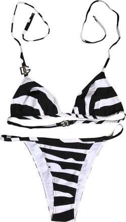 Dolce & Gabbana Womens Black White Zebra Bikini Top Bottom Swimwear And Elastane Nylon
