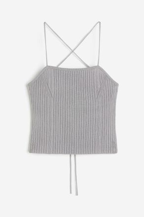 H&M Geripptes Top mit Schn&uuml;rdetail - Hellgrau