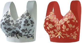 Generic Comfort Bras For Women Plus Size WomenS Floral Lace Bra Maple Leaf Bralettes With Bow Pendant Bra Push Up Lingerie Seamless Wireless Cup Stretch Wide 