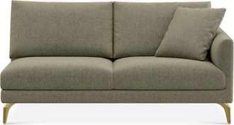 Castlery Lena Right Arm 2 Seater Sofa Customized, Performance Classic Twill Moss, Brass Legs, Spill Resistant, Removable Covers for Castlery