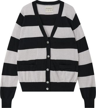 JUMPER 1234 Womens Slinky Stripe Cardigan In Black Foggy