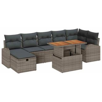 vidaXL Garden Sofa Set Height-Adjustable 8 pcs Grey Poly Rattan vidaXL