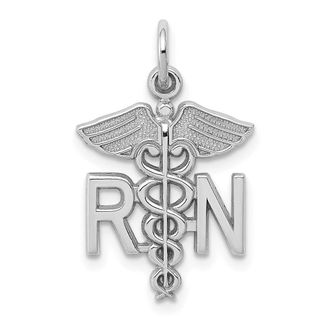 Diamond2Deal 14k White Gold RN Registered Nurse Charm Pendant