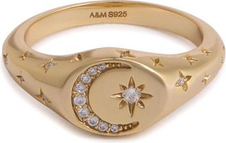 Astrid & Miyu Cosmic 18kt Gold-plated Signet Ring - N (UK N / US 6.75)