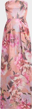 Aidan Mattox Strapless Floral-Print Shimmer Gown