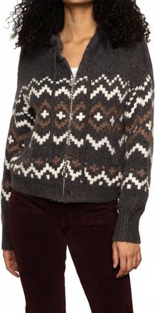 Sanctuary Zip-Up Fairisle Hoodie In Mocha Fairisle