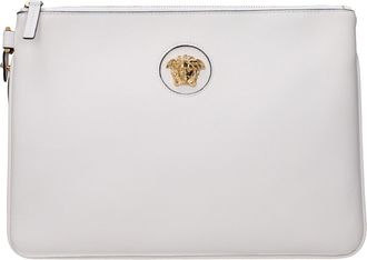 Versace White Leather Clutch Womens Bag