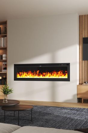 H&O Direct 60 Inch Electrical Fireplace with Remote, 12 Vibrant Flame Colours, Adjustable Heating Modes, & Safety Features in Black