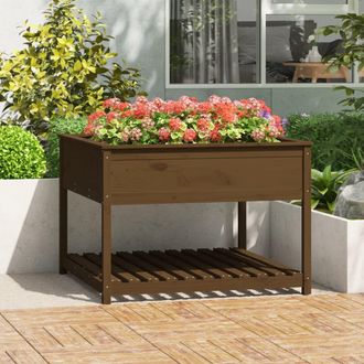 vidaXL Jardinera Y Estante Madera Maciza Pino Marr&oacute;n 111,5x111,5x81 Cm Vidaxl