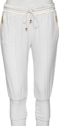 Roberto Cavalli White Cotton Rib Knit Detailed Cropped Joggers