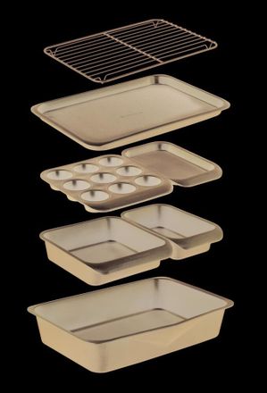 Kitchen Craft Set De Bandejas De Horno Masterclass Smart Space De 7 Piezas, Antiadherentes Sin Ptfe Pfoa Bpa, Dise&ntilde;o Apilable, Apto Para Horneado, Caja De Regalo