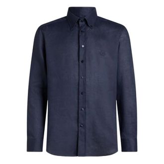 Etro Etro, Casual Shirts, male, Blue, Size: 2XL Linen Shirt with Pegaso
