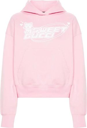Gucci Hoodies, female, Pink, Size: M Sweet Gucci Print Hoodie