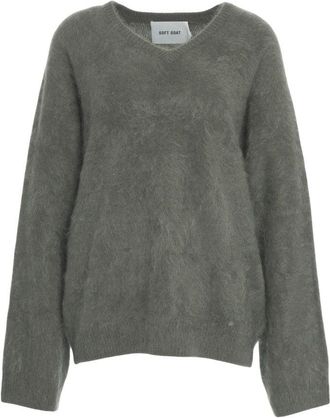 Soft Goat Brushed Cashmere Sweater With Subtle V-Neck