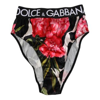 Dolce & Gabbana Bottoms, female, Multicolor, Size: S Black Floral High Waist Panty Underwear