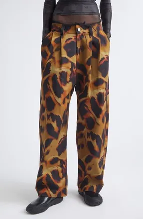 Collina Strada Catchfly Pleated Wide Leg Jeans in Tortoise at Nordstrom, Size Medium