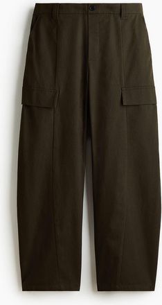 H&M Barrel-leg Cargo Pants in Dark Khaki Green at Nordstrom, Size Xx-Small
