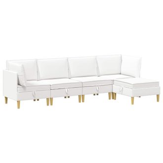 vidaXL Juego De Sof&aacute; Modular Con Almacenamiento 5 Pcs Blanco Tela Vidaxl