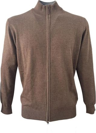Cashmere Company Zip Sweater - Heren - Vesten - Bruin - XL - Wol - Truien & Vesten