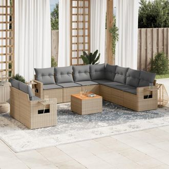 vidaXL Juego De Sof&aacute;s Jard&iacute;n Con Cojines Beige 10 Pzas Rat&aacute;n Sint&eacute;tico Vidaxl